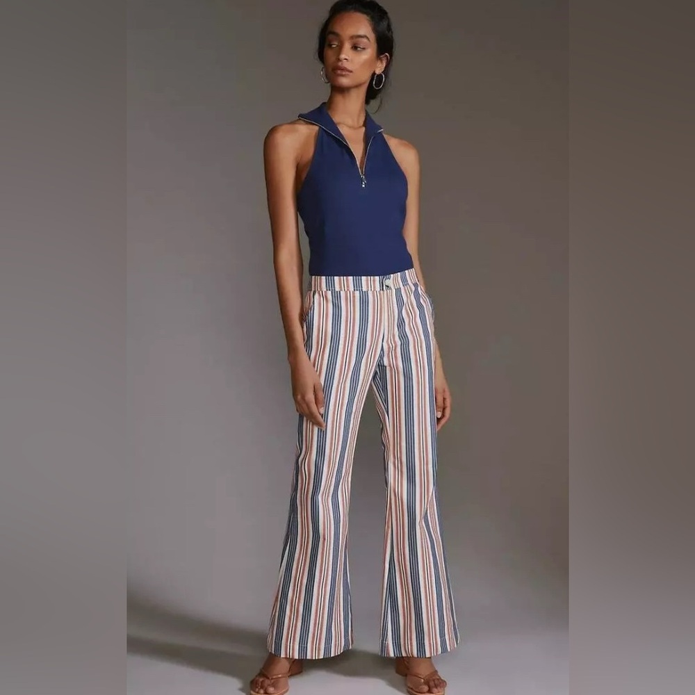 ANTHROPOLOGIE Low-Rise Striped Flare Leg Pants Stretch 70s Inspired Multicolor
